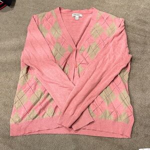 Cherokee Women's Pink and Tan Argyle Cardigan